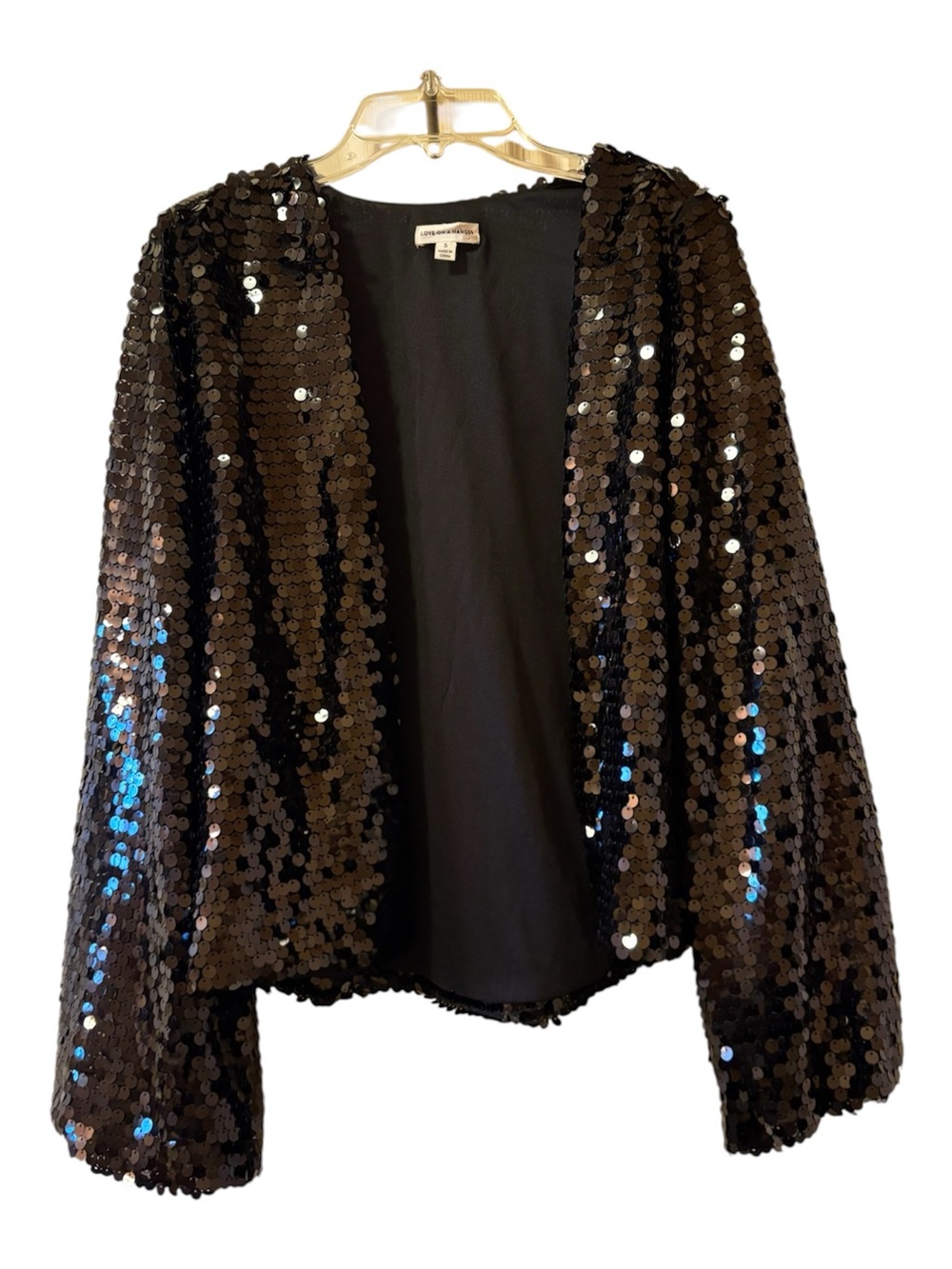 Love on a Hanger Black Sequin Open-Front jacket